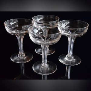 Vintage 1910 Set of 4 Hollow Stem crystal Champagne Glasses